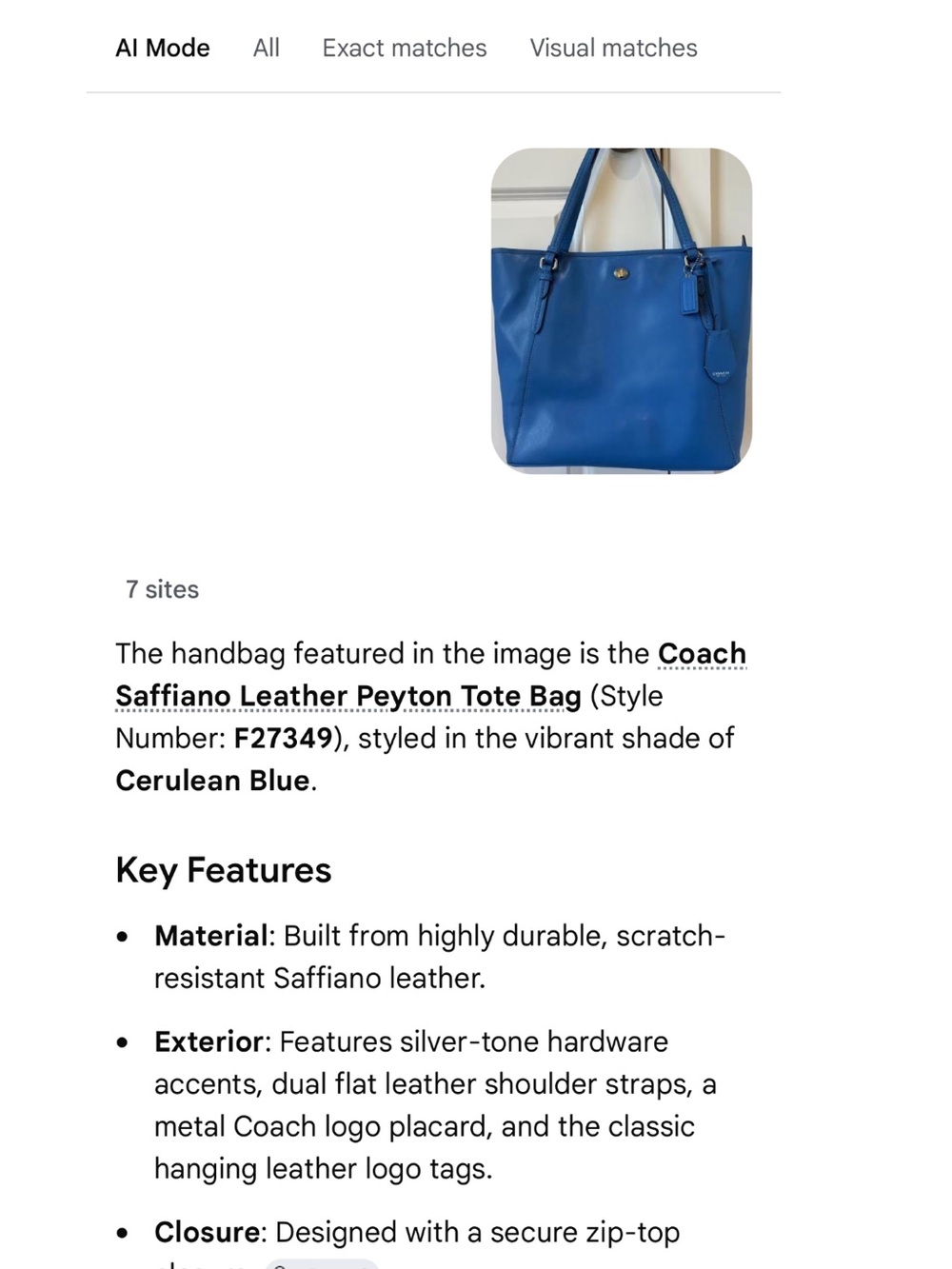Coach Saffiano Peyton Royal Blue Leather Tote - Picture 10 of 11